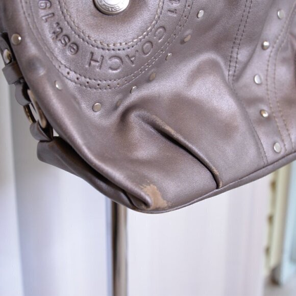 Coach F16178 Gunmetal Metallic Crossbody Leather Slouchy Purse with Studs - Picture 10 of 11